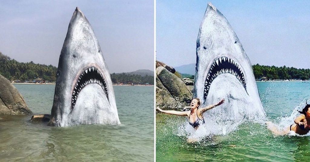 Graffiti Artist Jimmy Swift Turns Beach Stone Into A Great White Shark And People Love It