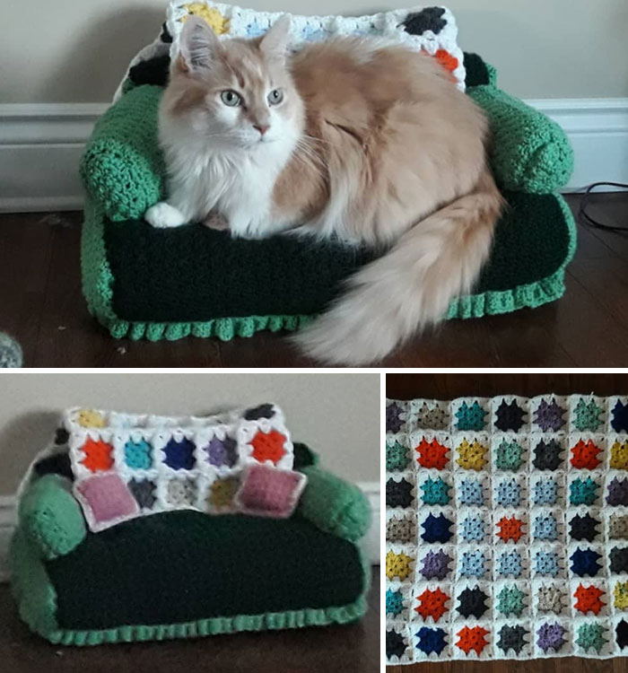 People are Using Their Free Time To Crochet Tiny Couches For Their Cats